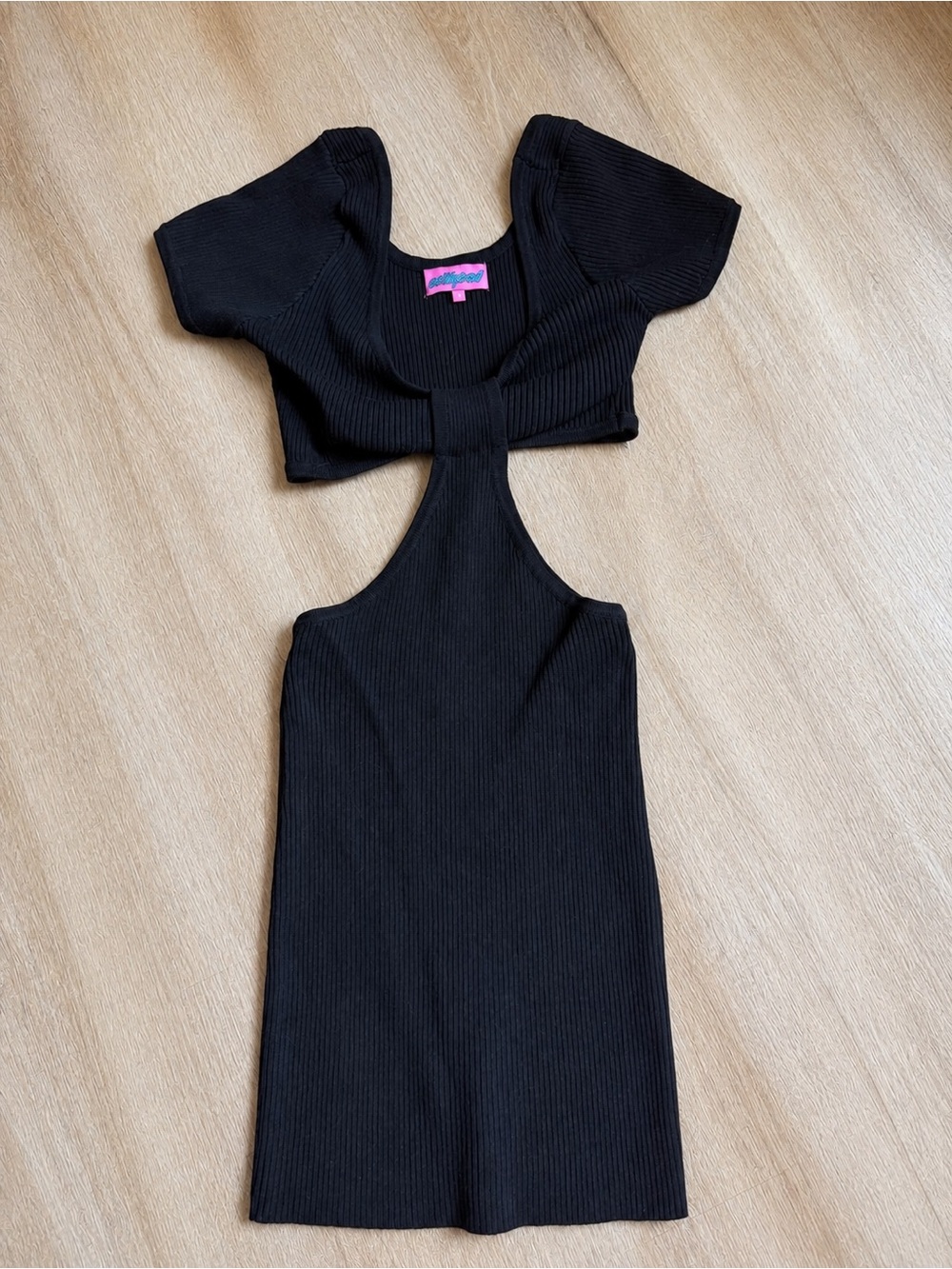 Edikted Black Ribbed Cutout Mini Dress